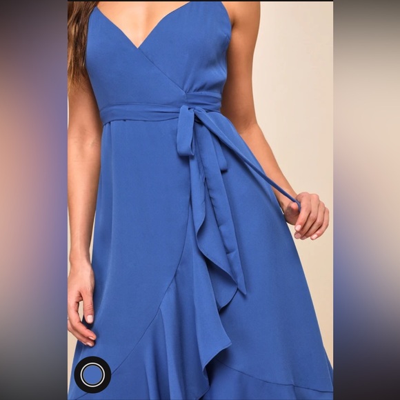 Blue Ruffled Midi Wrap Dress - Picture 8 of 8